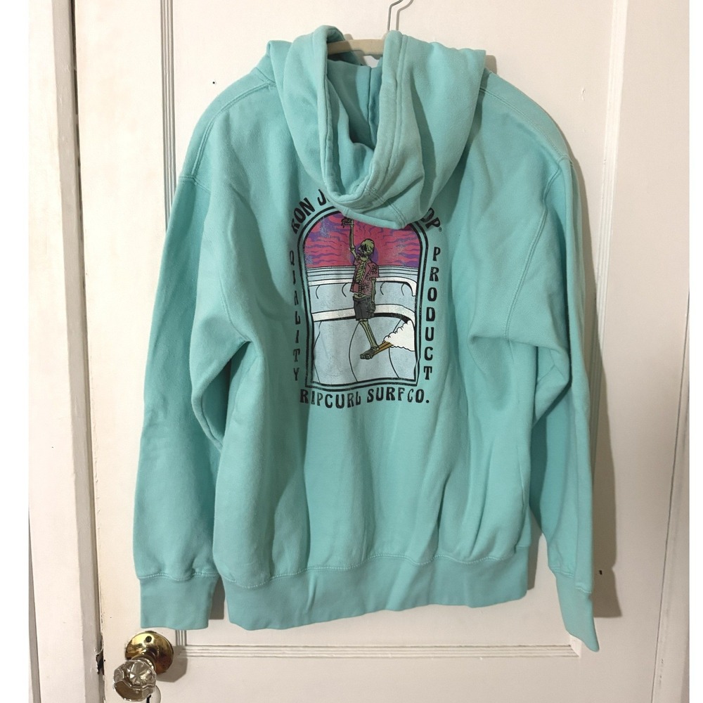 Rip Curl Ron Jon Surf Shop Skeleton Graphic Hoodie Mint Teal Green Medium - Picture 2 of 4